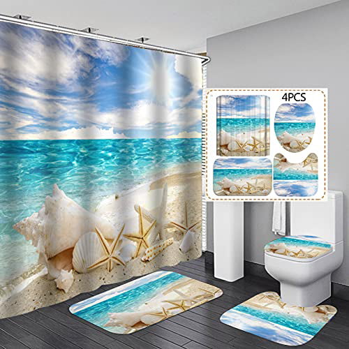 Denver Broncos Bathroom Rugs Set 4PCS Shower Curtains Toilet Lid Cover Mats Gift 