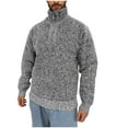 thumbnail image 2 of ibuvkizy Mens Knitted Sweaters Fall Winter Men Casual Solid Thick Zipper Stand Collar Long Sleeve Pullover Sweater Top Gray,M, 2 of 5