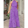 thumbnail image 2 of Elegante mono de cintura halter, mono de pierna ancha larga de verano sin mangas con lazo casual y estampado en la cintura, ropa de mujer, 2 of 4