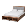 thumbnail image 1 of Baxton Studio Cosmo Lit Plateforme Moderne Transitionnel en Bois Fini Noyer Cendré 4 Tiroirs Taille Grand avec Rangement, 1 of 5