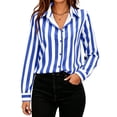 thumbnail image 4 of Ohufall Women's Vertical Striped Button Down Shirt, Lapel Collar Long Sleeve Loose Casual Office Tops, 4 of 5