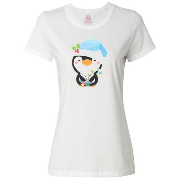 Inktastic Cute Christmas Penguin in Blue Hat Women's T-Shirt