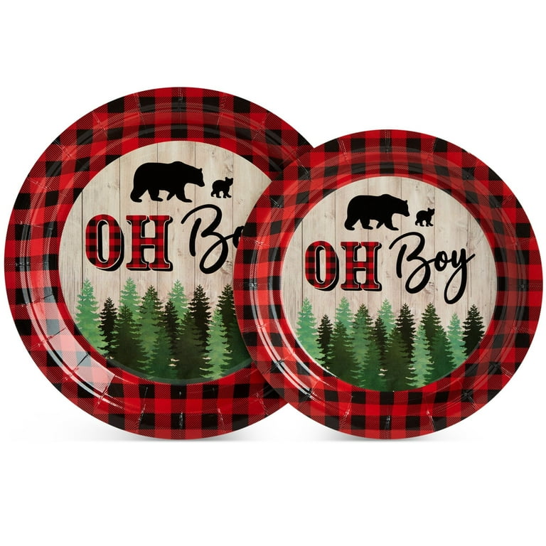 Buffalo Plaid Paper Plates, It's A Girl Baby Shower Party (7 In