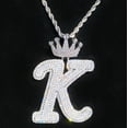 thumbnail image 3 of DUBSS Iced Out Initial Letter K Crown Bail for Men Necklace Pendant Real Gold Plated Cubic Zirconia Hip Hop Jewelry, 3 of 6