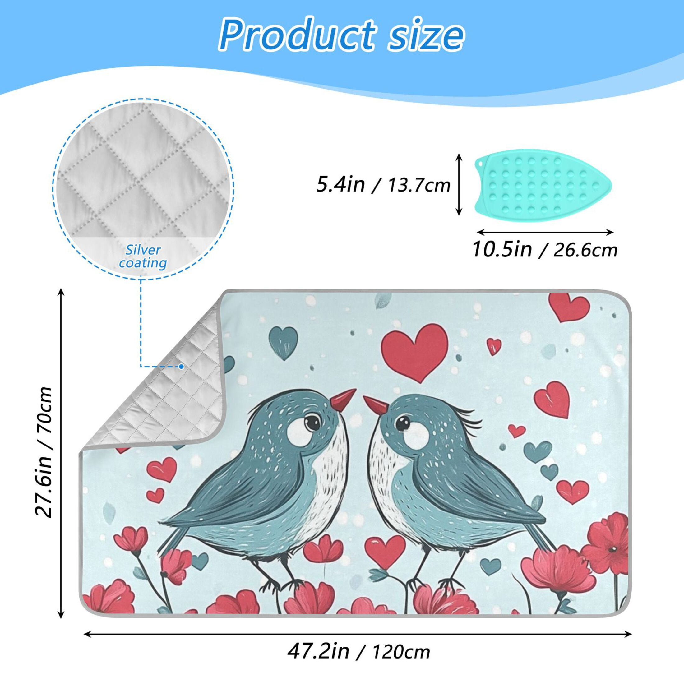 Love and Birds Ironing Mat Blanket for Table Top Travel Portable Ironing Board Pad 47.2x27.6 Inch