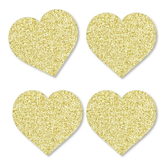 Big Dot of Happiness Gold Glitter Hearts - No-Mess Real Gold Glitter Cut-Outs - Conversation Hearts Valentine's Day Party Confetti - Set of 24