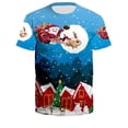 thumbnail image 2 of Ulitacool Men T Shirts Christmas Day Clothing Cartoon Print Loose Crew Neck Short Sleeve Casual Clothing Blue, 2 of 3