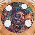 thumbnail image 2 of Bohemian Floral Round Tablecloth 52-56 Inch Elastic Hem Fit, Colorful Printed Table Cover for Kitchen Dining Patio Party Decor, 2 of 7