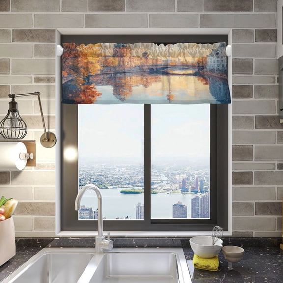 BZSMCE Alance Curtains The Tower and Bridge Design Modern Style Pattern Window Curtain Valance 52W" x 18L" for Kitchen Living Room Bedroom