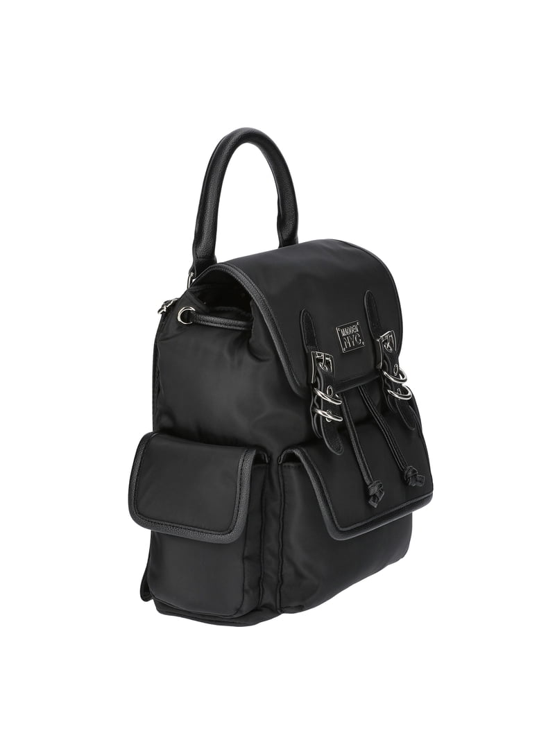 black leather backpack buckle FR Fashion Co. Men's 17" Laptop Two separate inner compartments for a 14 laptop (with magnetic closure and additional padding) and for documents up to DIN A4 Urban Buckle-Flap Backpack (Dark Brown)