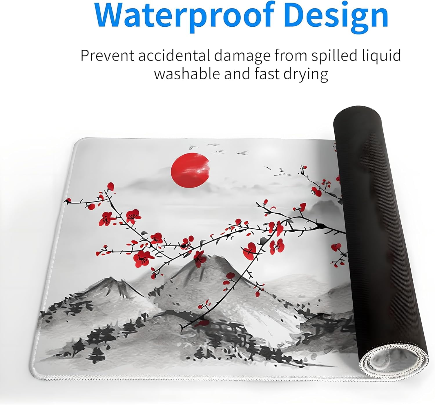 Japanese Cherry Blossom White Gaming Mouse Pad XXL Extended Long Mousepad Desk Mat, NonSlip Rubber Base with Stitched Edges, Ideal for Office, Home, 31.5x11.8 in