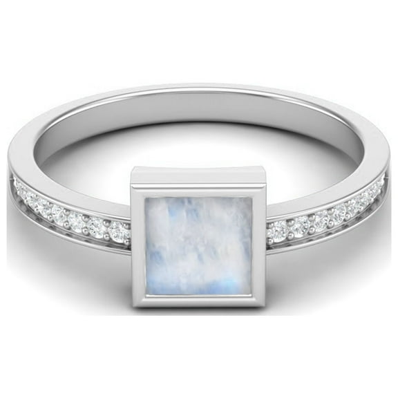 Mooneye 925 Sterling Silver 5mm Square Moonstone Engagement Women Ring
