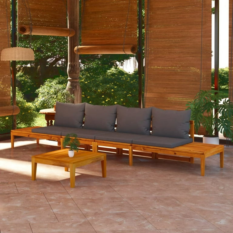 Carevas Patio Benches with Dark Gray Cushions 2 pcs Acacia Wood
