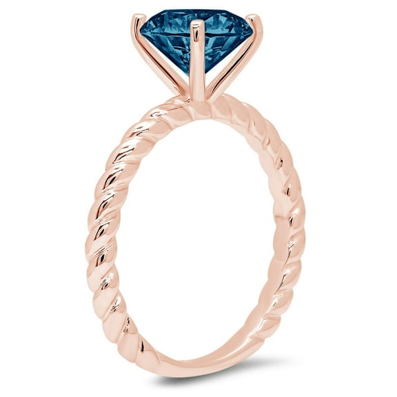 2 ct Round Cut Natural London Blue Topaz Solitaire Engagement Ring for Women in 18K Rose Gold
