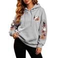 thumbnail image 2 of Hoodies for Women Goth Halloween Ghost Pumpkin Floral Graphic Pullover Hooded Sweatshirt Streetwear Holiday Top Fall Winter Oversized Sweatshirts with Kangaroo Pocket Light Gray L, 2 of 4