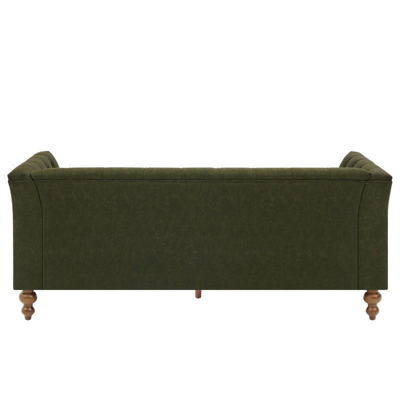 Chesterfield PU Leather 3-Seater Sofa, Upholstered Couch with Flared Arms, Tufted Back & Solid Rubber Wood Legs