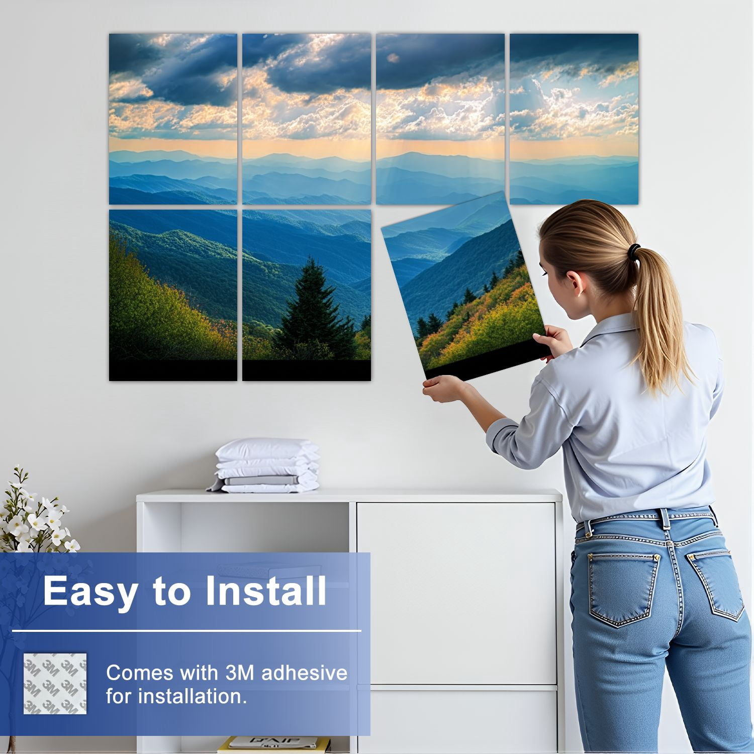 8 Pack Art Acoustic Panels Sound Absorbing Appalachian Mountains Blue Ridge Parkway Decorative Soundproof Wall Panels Self Adhesive for Nursery Game Room Bedroom 48"x32"
