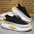 thumbnail image 4 of CORASUN Men's Thick Sole Flyknit Walking Shoes, Breathable Lightweight Slip-on Sneakers for Gym, Casual Work & Travel, Black and Yellow, 4 of 9