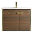 thumbnail image 2 of Fine Fixtures Oakville 30 in. W x 18 in. D x 33 in. H Wall Mounted Bathroom Vanity in Walnut Ebony with White Ceramic Sink - Satin Brass hardware, 2 of 8