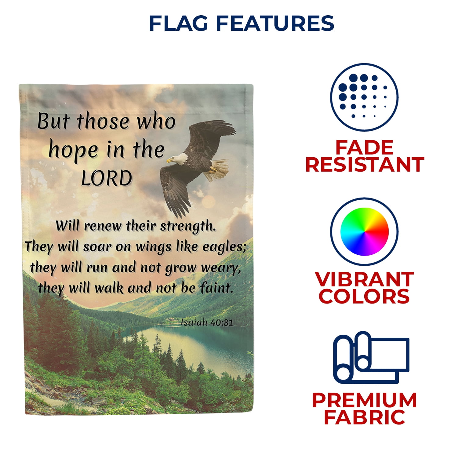 America Forever Bible Verse House Flag - 28 x 40 inch -Isaiah 40:31 Hope In The Lord - Christian Quotes Religious Outdoor Yard Decorative Inspirational Faith Flag