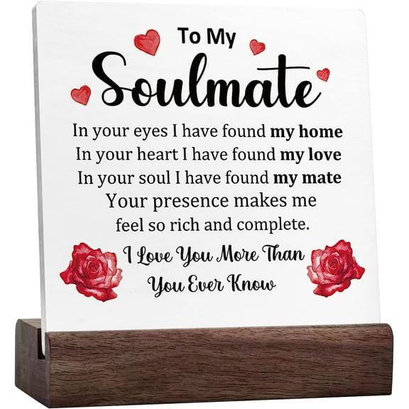 To My Soulmate Floral Sign Desk Decor,Inspirational Love Saying Ceramic Desk Sign Desk Decorations For Home Bedroom Shelf Table Decor,Wedding Gifts For Couples Her Husband Wife