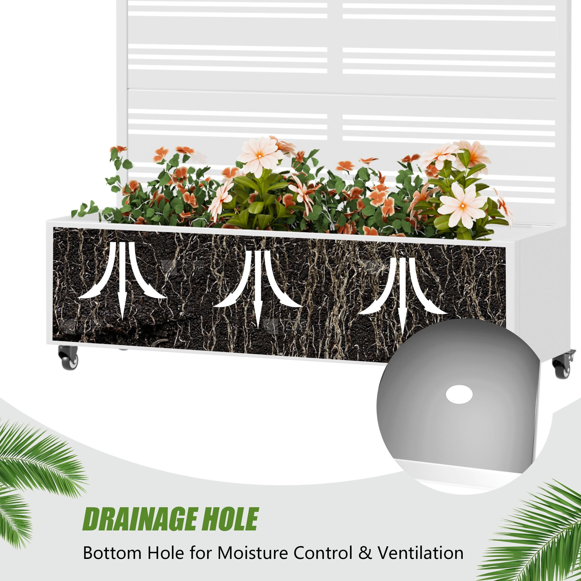 MAYEERTY 3 Panels Outdoor Metal Planter Box, Durable Weather-Resistant Planter, Decorative Metal Flower Box for Patio, Balcony, Garden