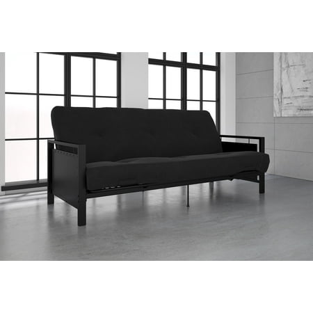 Metal Full Futon Frame - DHP Henley Black Metal Arm Futon Frame with Coil Full Futon Mattress, Multiple Colors and Sizes