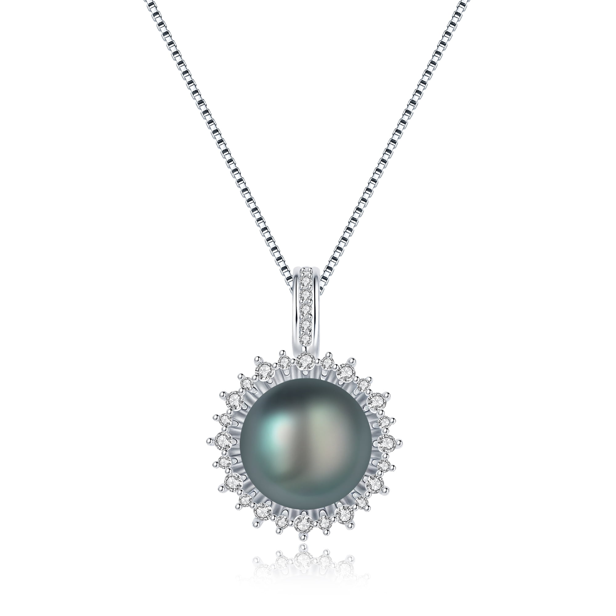 YAMI10-11mm Black Pearl Necklace and Earring Set, Sunflower Design, 925 Sterling Silver Cultured Pearl Jewelry Gift for Women