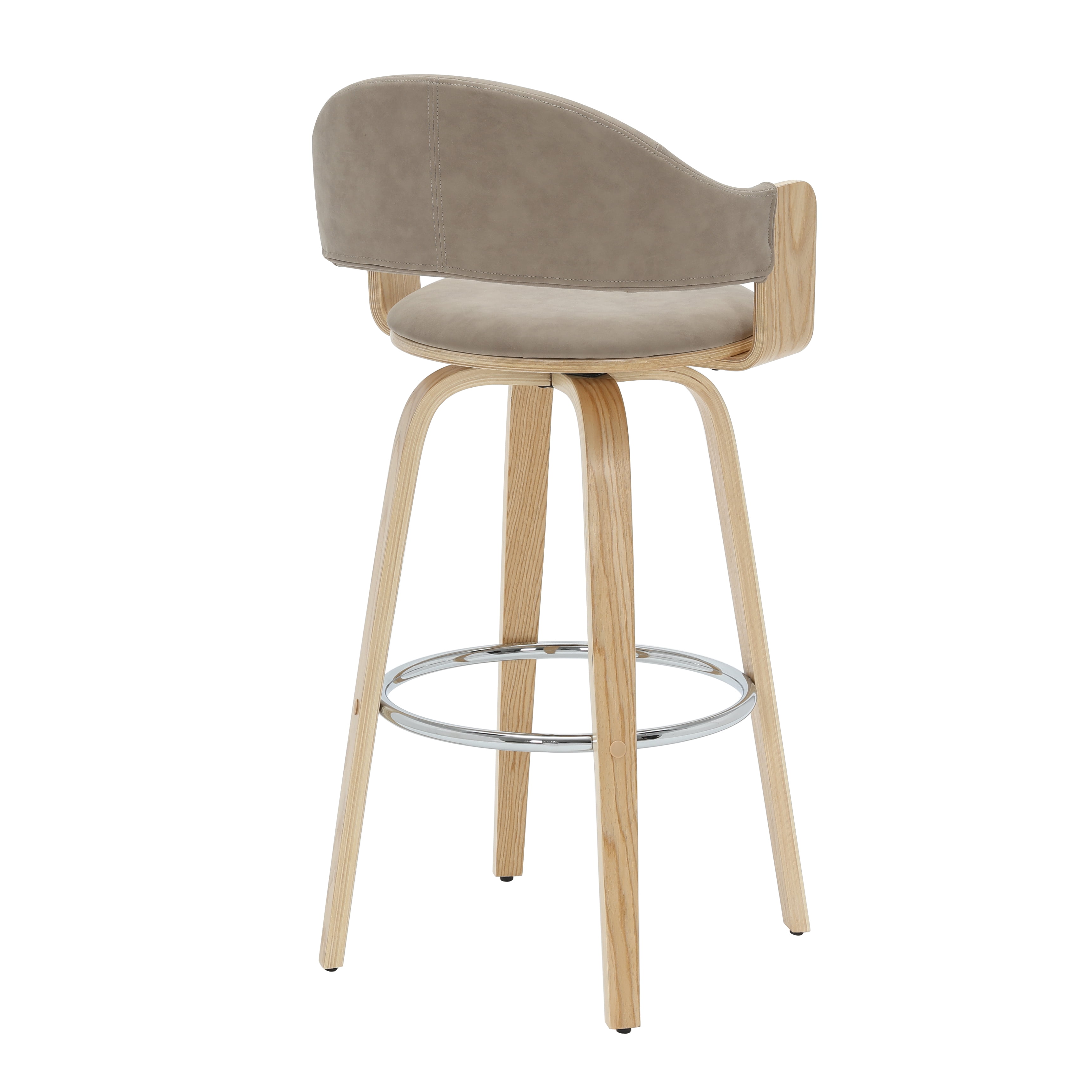 Daxton 40 in. H Swivel Bar Height Vintage Taupe Round Back Wood Bar Stool with Faux Leather Seat Set of 2