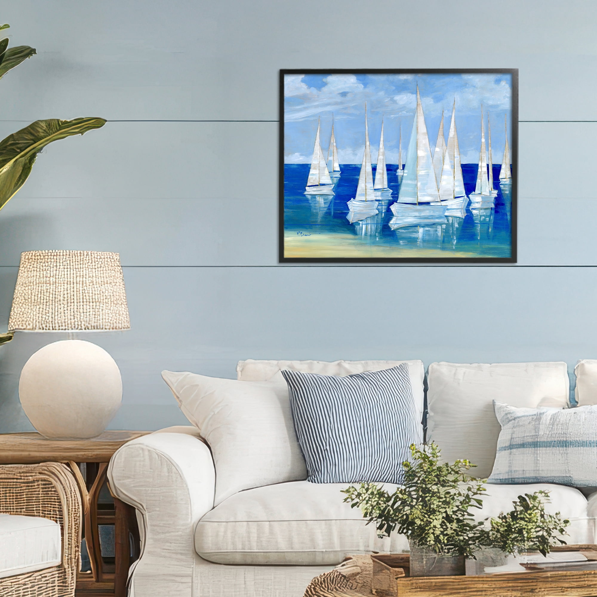 Stupell Industries Blanco Beach Sailboats Black Framed Giclee Art, design by Paul Brent