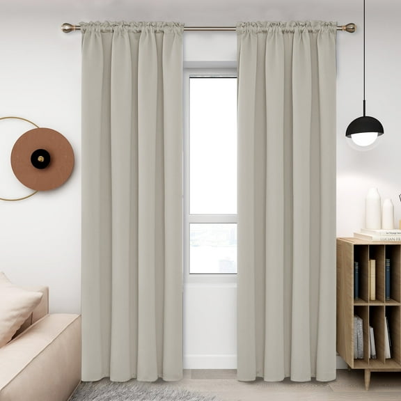 Deconovo Room Darkening Curtains for Living Room Pack of 2, Rod Pocket Black Out Window Treatments, Light Beige, 52 W x 84 L