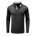 thumbnail image 4 of CCRFTGI Polo Shirts for Men Long Sleeve Shirts Casual Lapel Collar Pullover Tops Classic Button Up Tee Shirt Basic Solid Color Sweaters with Pocket Dark Gray L, 4 of 5