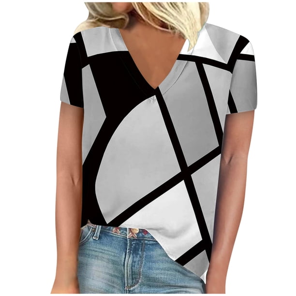 Camisetas de Manga Corta para las Mujeres de Cuello en V Sólido Casual Camiseta, 95% Poliéster 5% Spandex Vintage Ligero Top para Diario, Fiesta Y Primavera