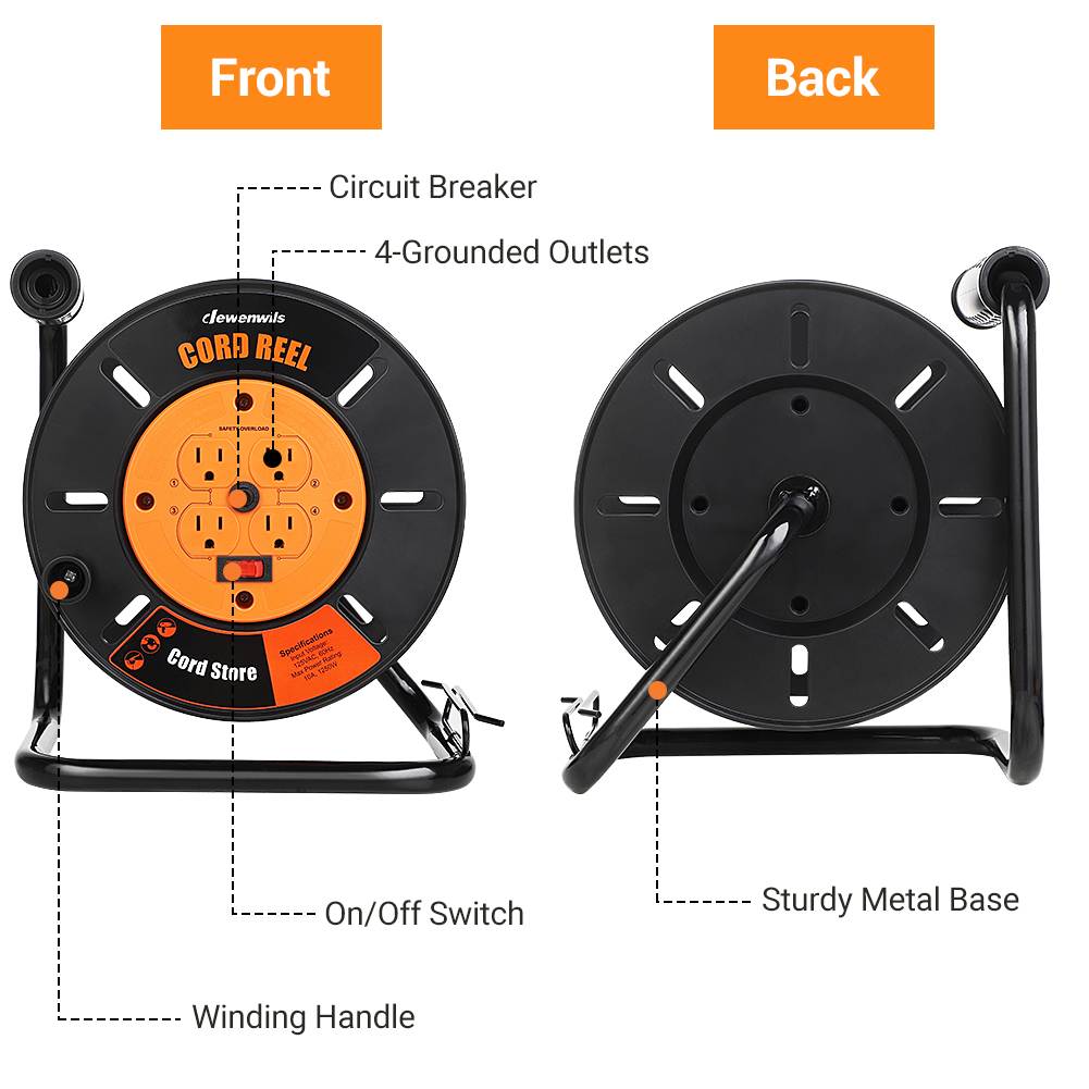 Dewenwils Heavy Duty Cord Reel with 4 Outlets photo 2