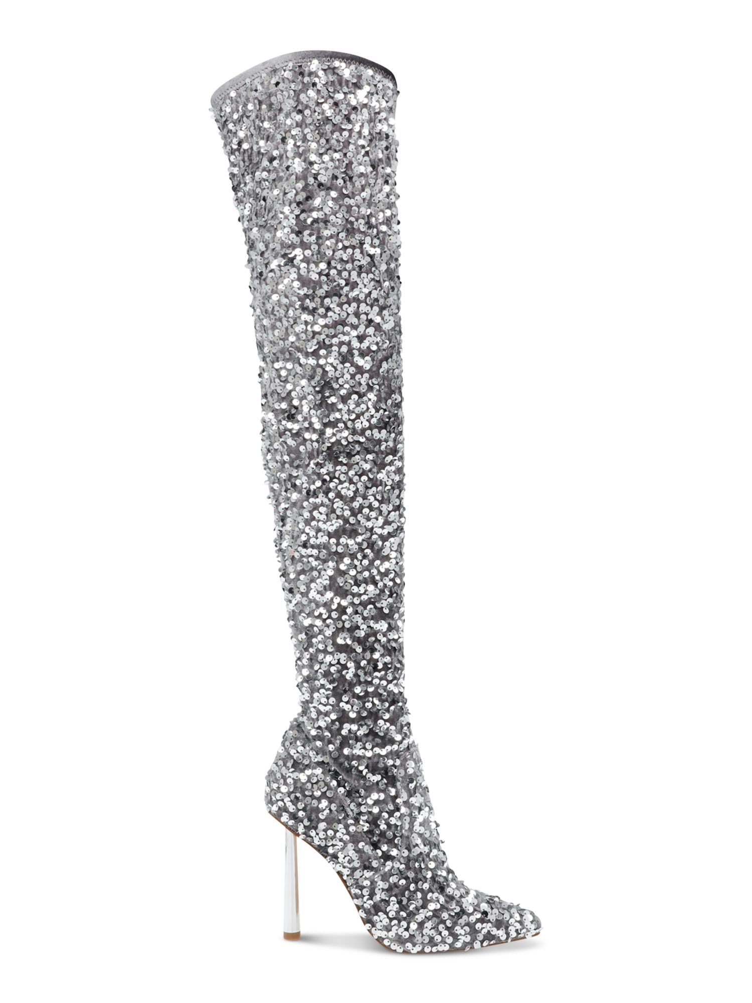 STEVE MADDEN Womens Silver Sequined Padded Vivee Pointed Toe Sculpted ...
