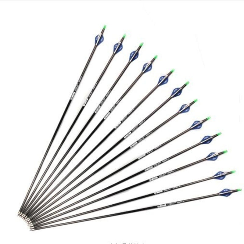 12Pcs 30'' Spine 340 Diameter 7.4 mm Pure Carbon Arrow For Compound/Recurve Bow 