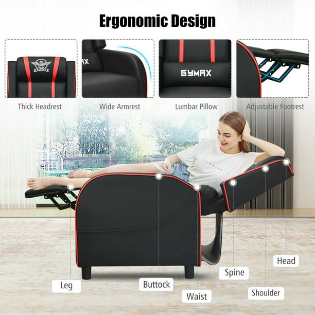 Gymax Red Massage Gaming Recliner Chair Racing Reclinable Big Reclining Reading Theatre Seat for Home Office Walmart Business Supplies