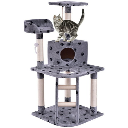Gymax 48'' Cat Tree Pet Kitten Play House Tower Condo Scratching Post w Rope and (Best Cat Tree For Kittens)