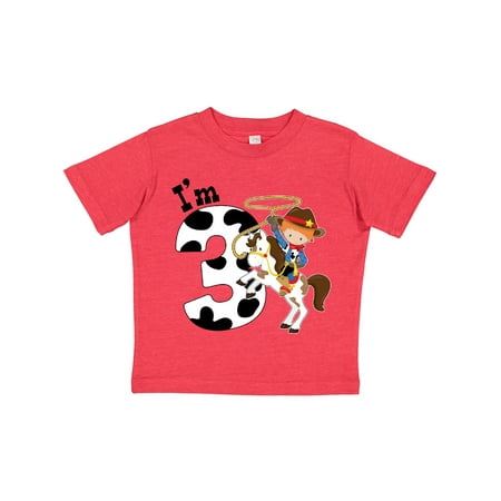 

Inktastic I m Three-cowboy Riding Horse Birthday Gift Toddler Boy Girl T-Shirt