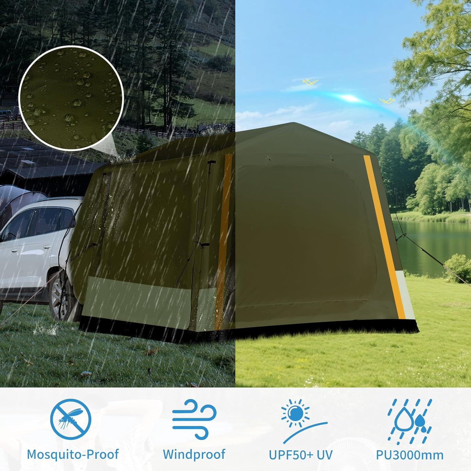 Bronkige 4/6/8 Person SUV Tent, Easy Setup & Spacious SUV Tailgate Tent with Large Mesh Windoors, Rainfly & Awning, Perfect for Family & Group Outdoor Adventures
