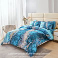 thumbnail image 2 of PERFEMET 6-Piece Teal Bedding Comforter Set Full Size Marble Teal Blue & Gold Modern Bed in a Bag with Comforter Sheets for Women Men, 2 of 9