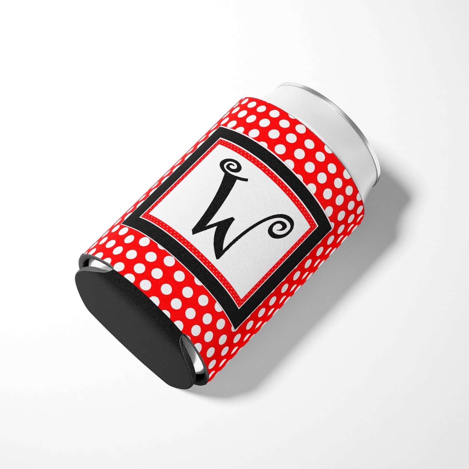 Carolines Treasures CJ1012-WCC Letter W Initial Monogram - Red Black Polka Dots Can or Bottle  Hugger