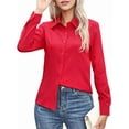 thumbnail image 3 of Super Soft Wrinkle Free Button Down Shirts for Women Solid Long Sleeve Striped Formal Work Dress Blouses Tops Red XXXL, 3 of 9