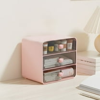 Plastic Desktop Organizer | 3-Drawer Storage Box for Stationery & Cosmetics | 2 Size Options (10.5x13x16.5cm or 17.5x13x16cm) | White/Pink | Student & Dorm Room Organizer