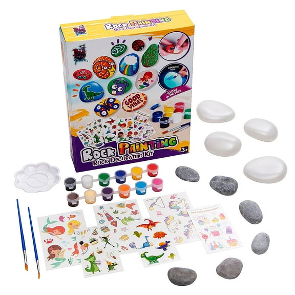 Fun Express 6 1/2" x 8 3/4" DIY Rock Decorating Painting Kit for Kids - 30 Pieces