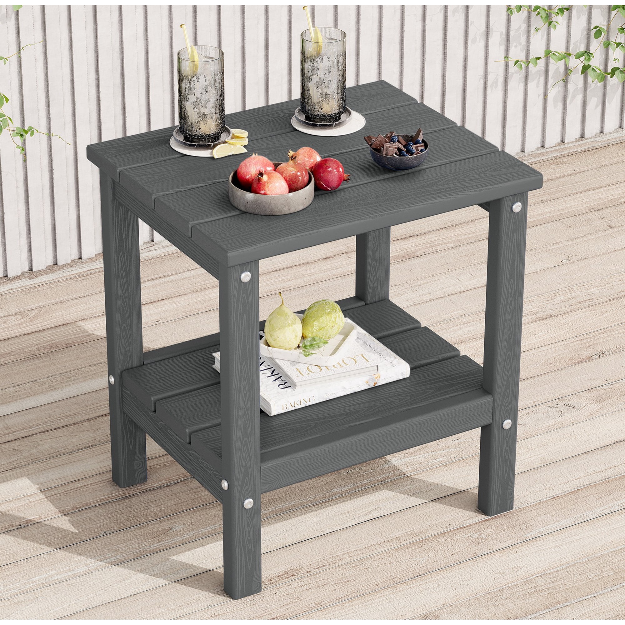 KINGYES 2-Tier Outdoor Side Table, HDPE All Weather Adirondack Small Patio Tables, For Garden Balcony Pool Indoor, Gray