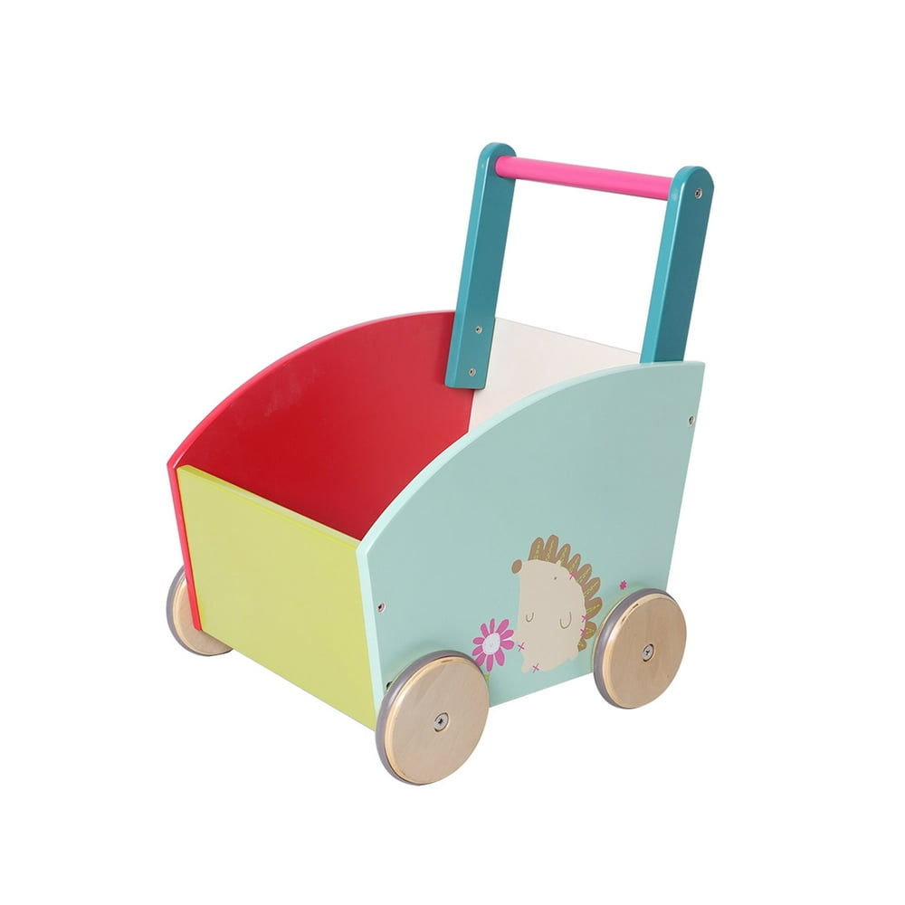 Labebe Baby Walker with Wheel, Green Hedgehog Printed Wooden Push Toy
