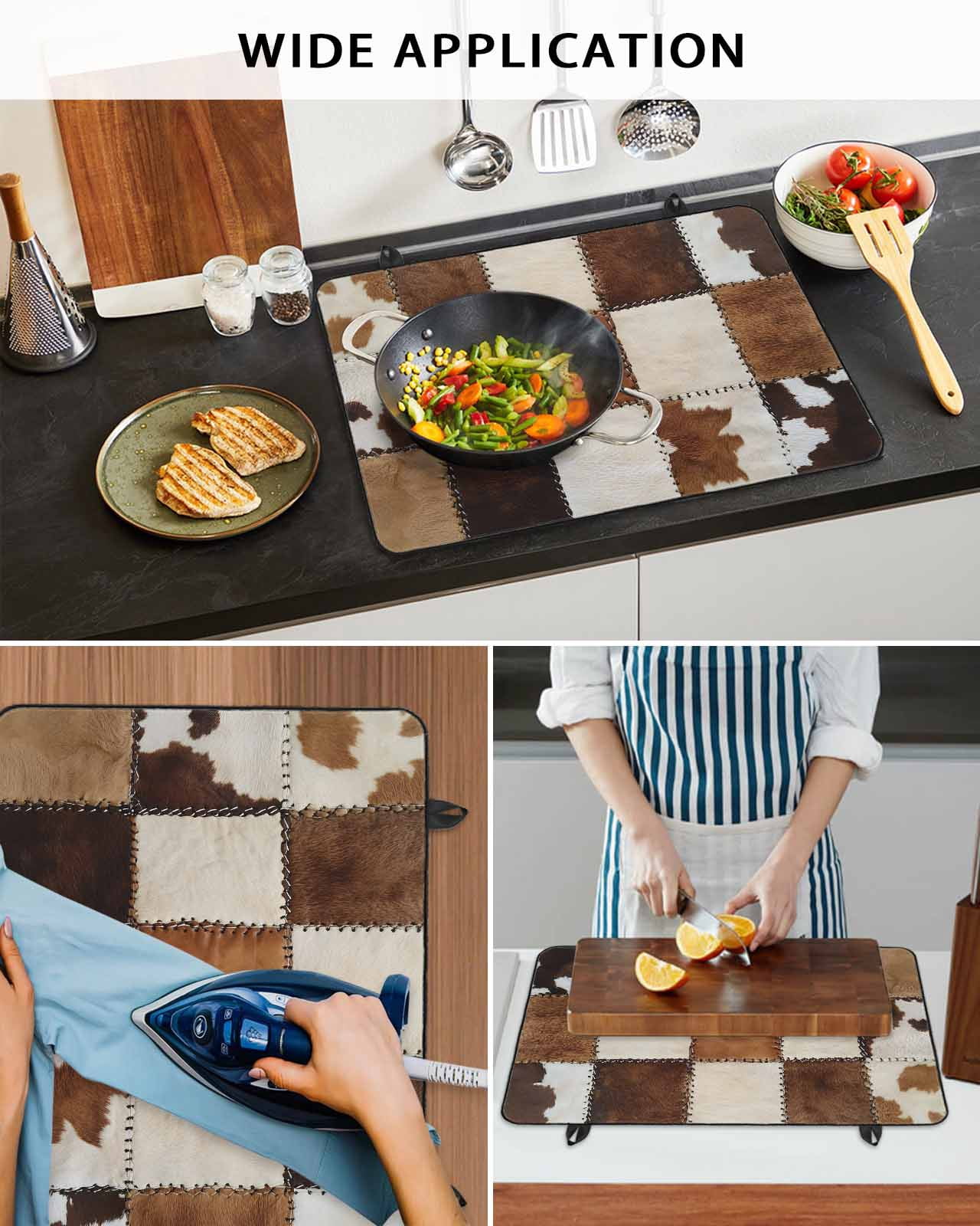 nqOlkjepod Large Induction Cooktop Protector Mat 24"x21", Abstract Cowhides Stove Top Covers for Electric Stove, Brown Beige Animal Fur Texture Stove Burner Cover Mats, Glass Top Stove Cover