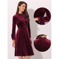 thumbnail image 2 of Vestido de Terciopelo para Mujer con Cuello Mock y Botones con Volantes Estilo de Vintage borgoña L, 2 of 6