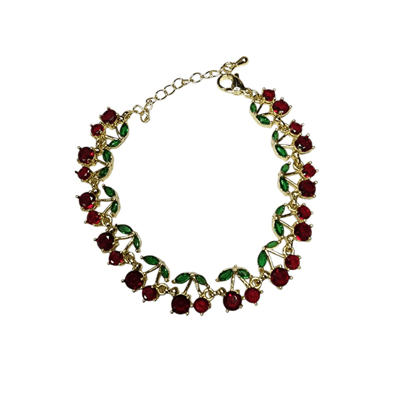 PULSERA DE CEREZAS ZIRCONIAS DE ORO LAMINADO